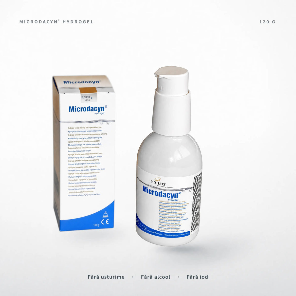 Microdacyn Hidrogel 120 g – flacon cu pompă dozatoare și ambalajul original