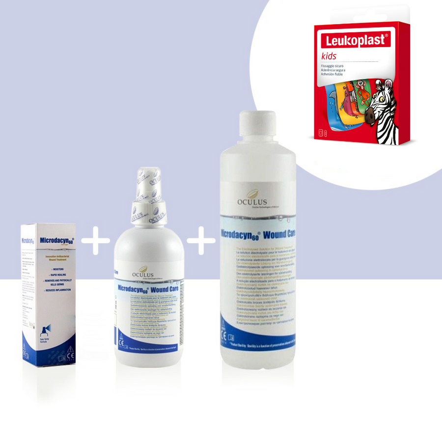 Set Promo Microdacyn 250ml, refill 500ml, Hidrogel, cadou Leukoplast Kids