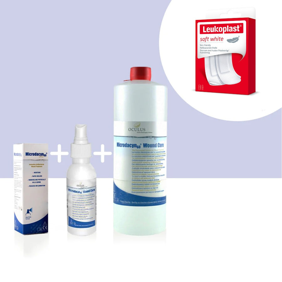 Set Promo Microdacyn 100ml, refill 990ml, Hidrogel, cadou Leukoplast soft white ass.